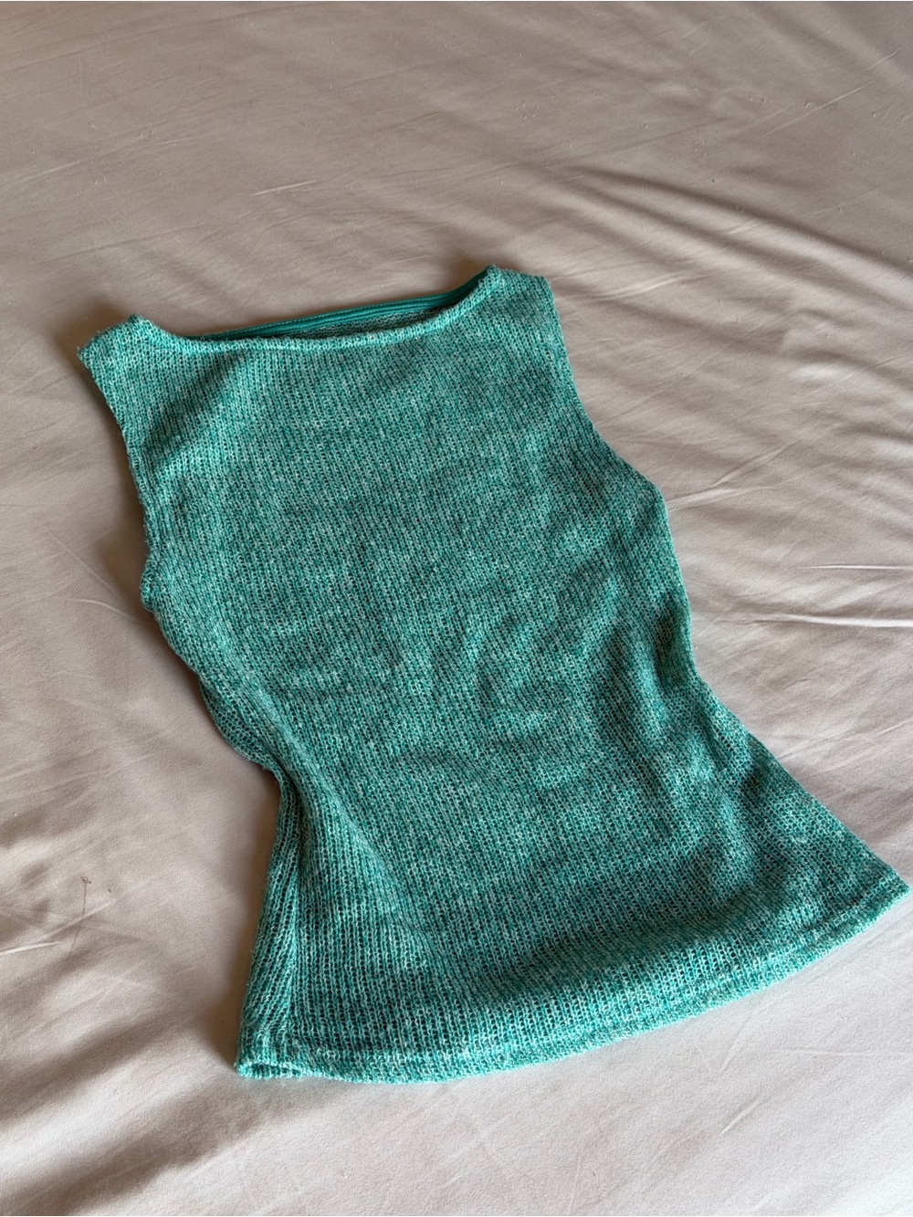 Teal Green Sheer Knit Sleeveless Top Size Small Y2K